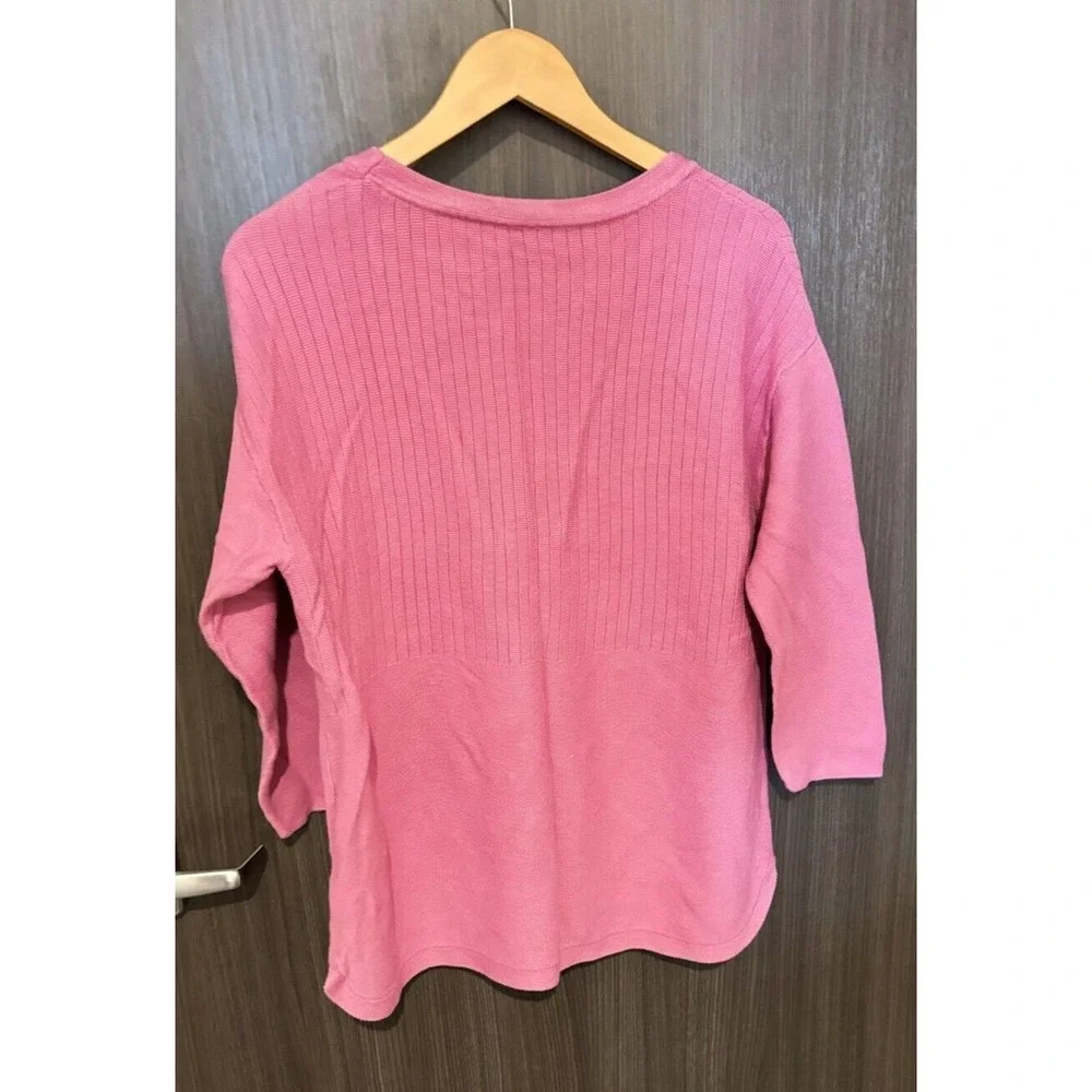 Talbots Sweater‎ Women's 1X Petite Pink Cotton 3/4 Sleeve Pullover